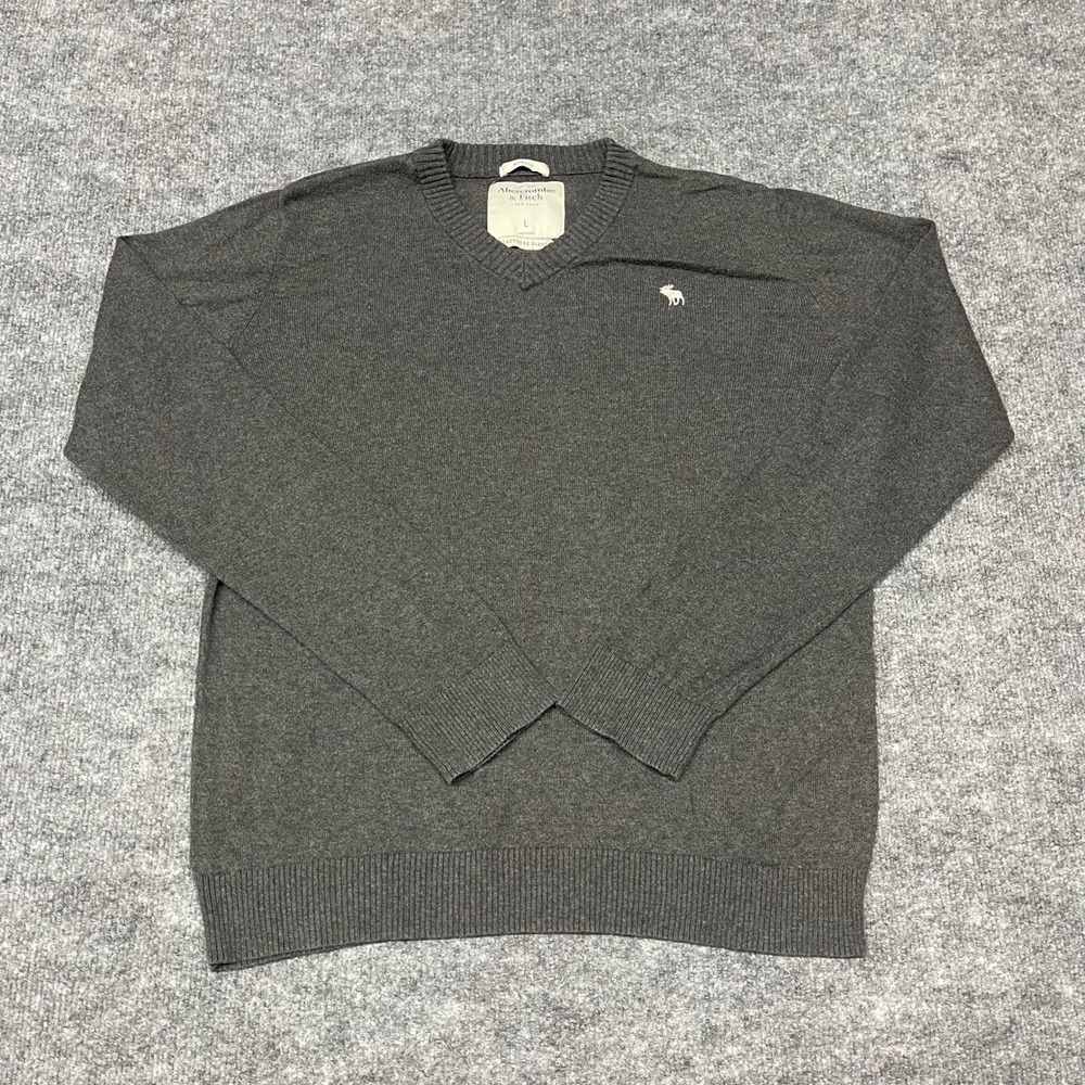 Abercrombie & Fitch Sweater Men Large Charcoal Grey Muscle V-Neck Cashmere Blend